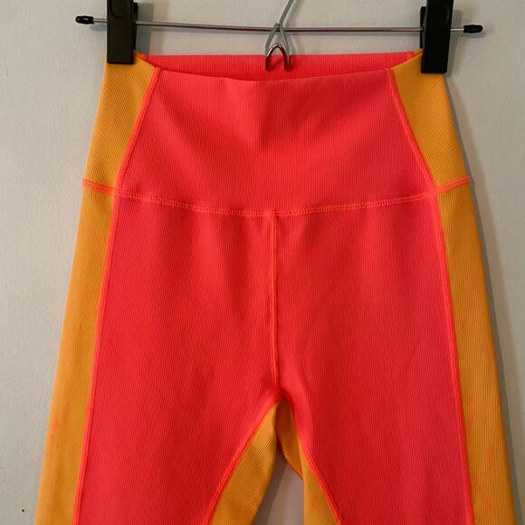 Wilo The Label Women's size Small Pink Orange Ribbed High Rise Leggings Tights - Picture 3 of 11